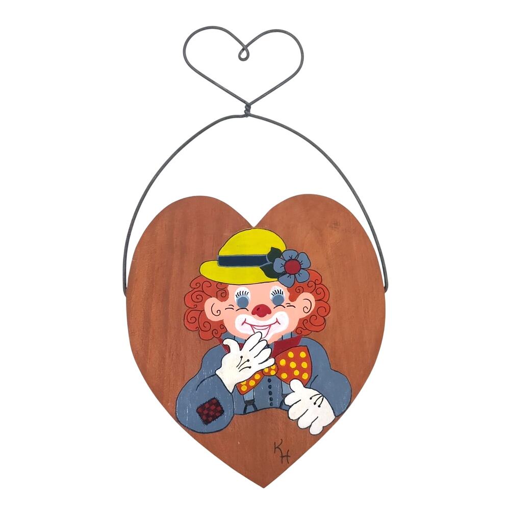 Vintage 1970s Hand-Painted Wooden Clown Wall Hanging Retro Americana Pop Decor